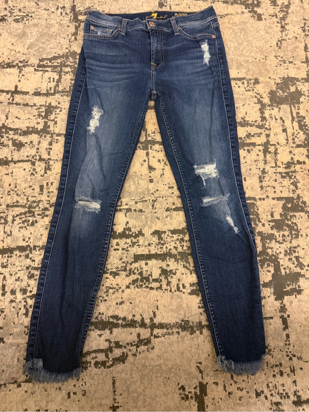 Seven for All Mankind Dark Blue Distressed Skinny Jeans